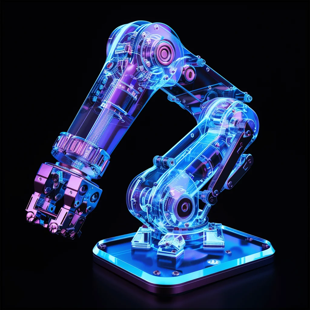 robotic arm 3D blue transparent structure