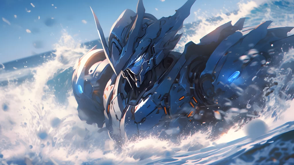 Robotic Armor Blue Orange Sci Fi