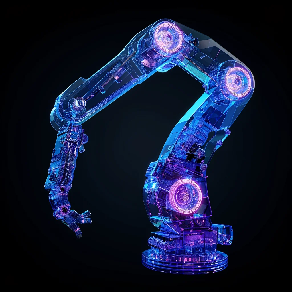 robotic structure 3D arm transparent blue