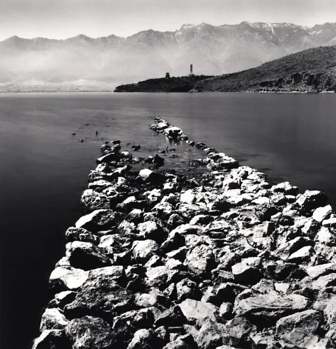 Rocks Water Mountains Dramatic High Contrast Landscape