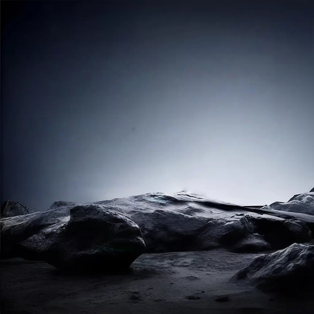 Rocky Terrain Dark Blue Monochromatic Surreal