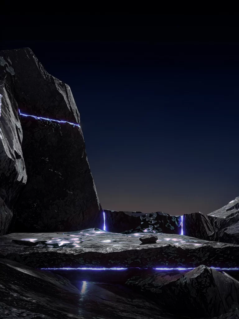 Rocky Terrain Dark Blue Purple Glow