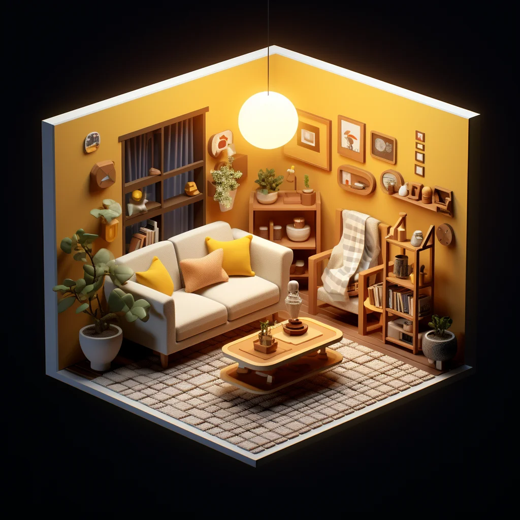room indoor living sofa scene home 3D space model isometric