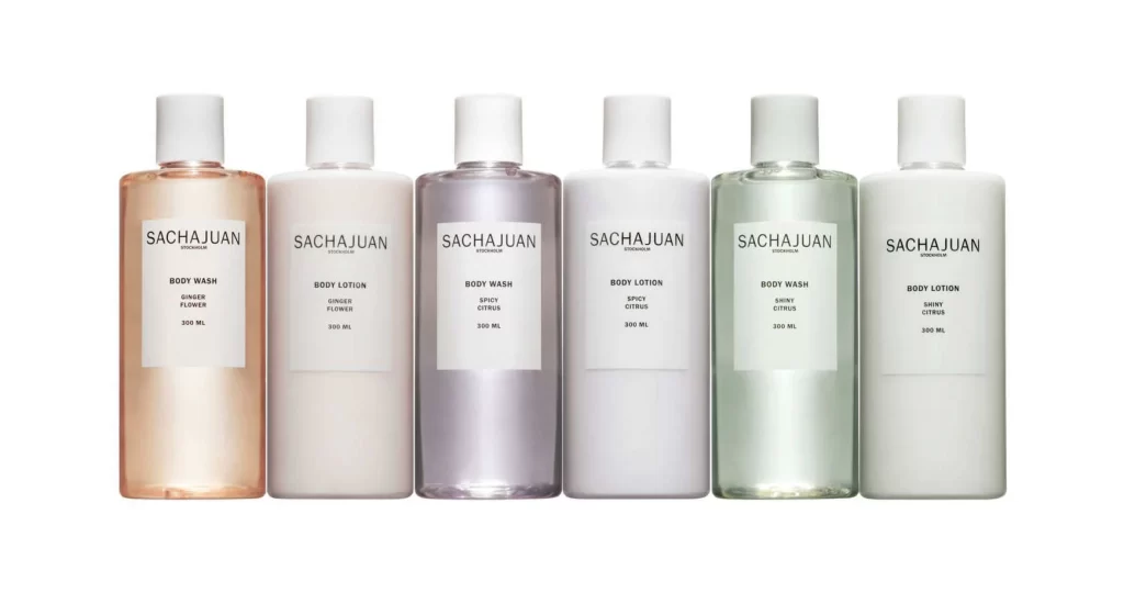 Sachajuan Body Wash Bottle Transparent Pink White Cap Skincare