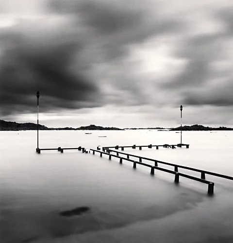 Seascape Dramatic Cloudy Pier Minimalist High Contrast