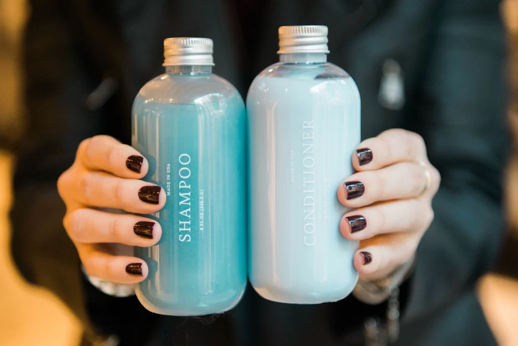 Shampoo Bottle Blue Conditioner Bottle White