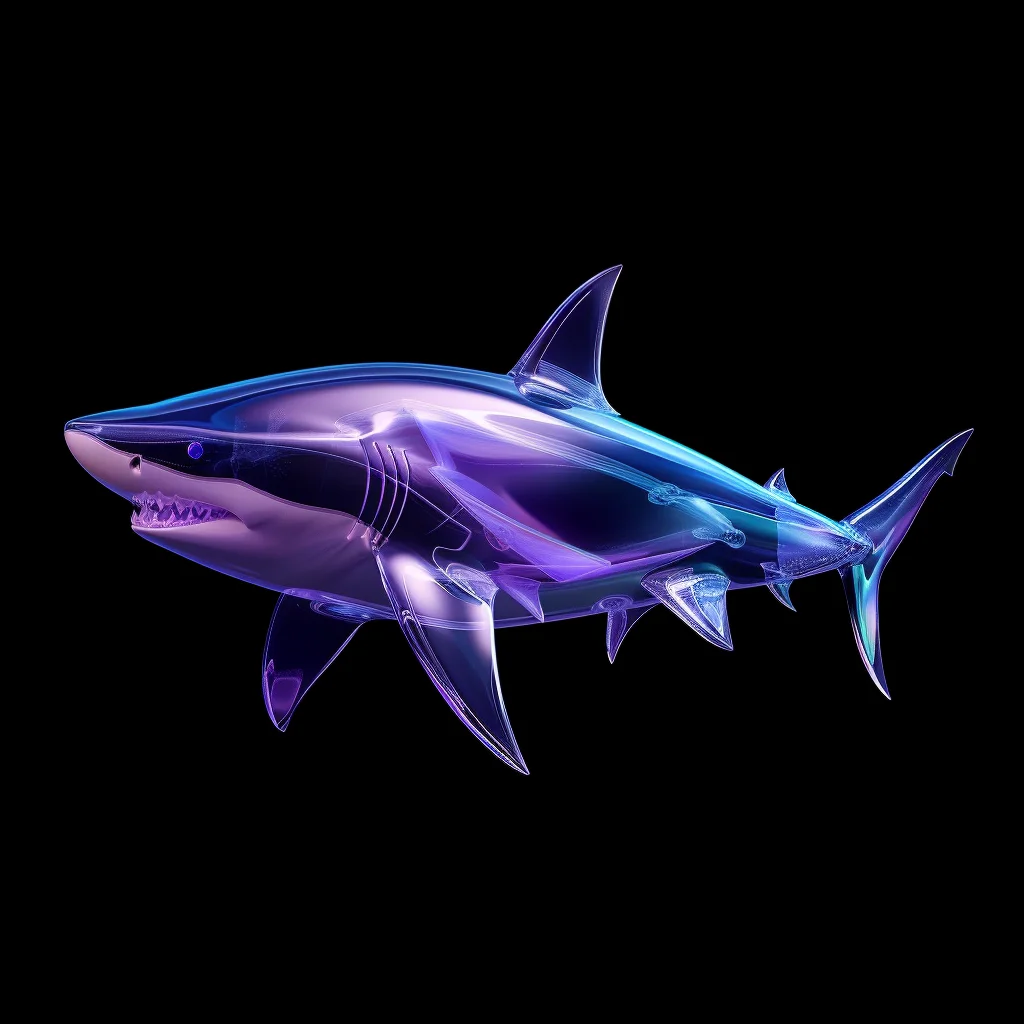 shark 3D digital art neon transparent futuristic