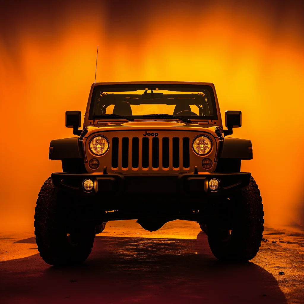silhouette photography JEEP front wrangler orange yellow