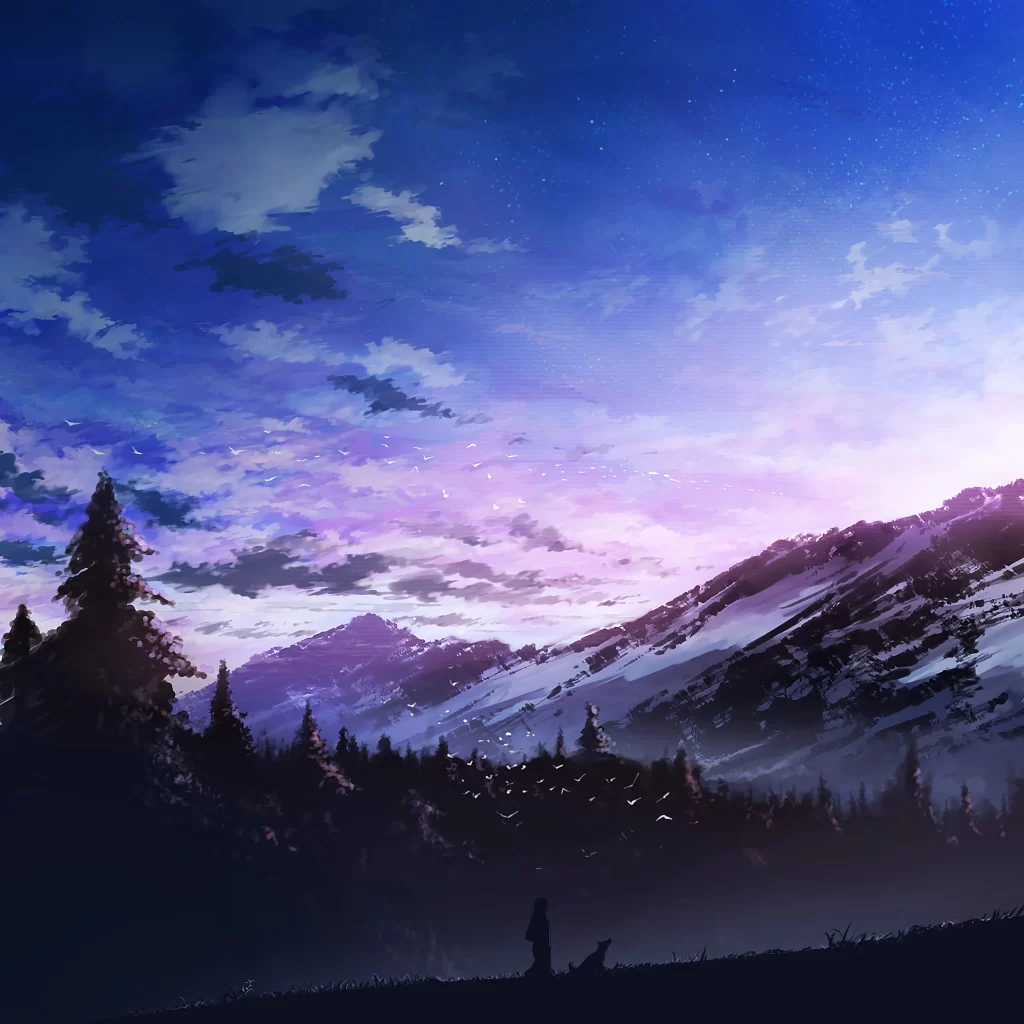 Silhouette Twilight Mountains Trees Blue Purple