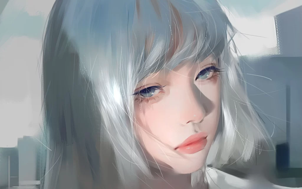 Silver Hair Blue Sky Soft Pastel