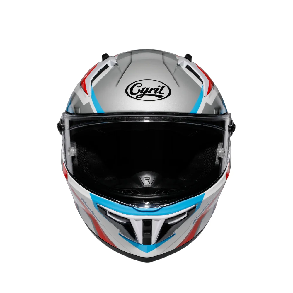 Silver Red Blue Racing Cyril Helmet Motorcycle