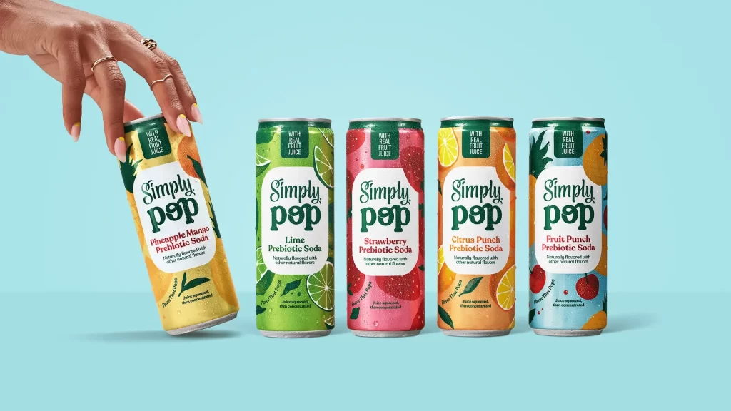 Simply Pop Pineapple Mango Prebiotic Soda Can Packaging