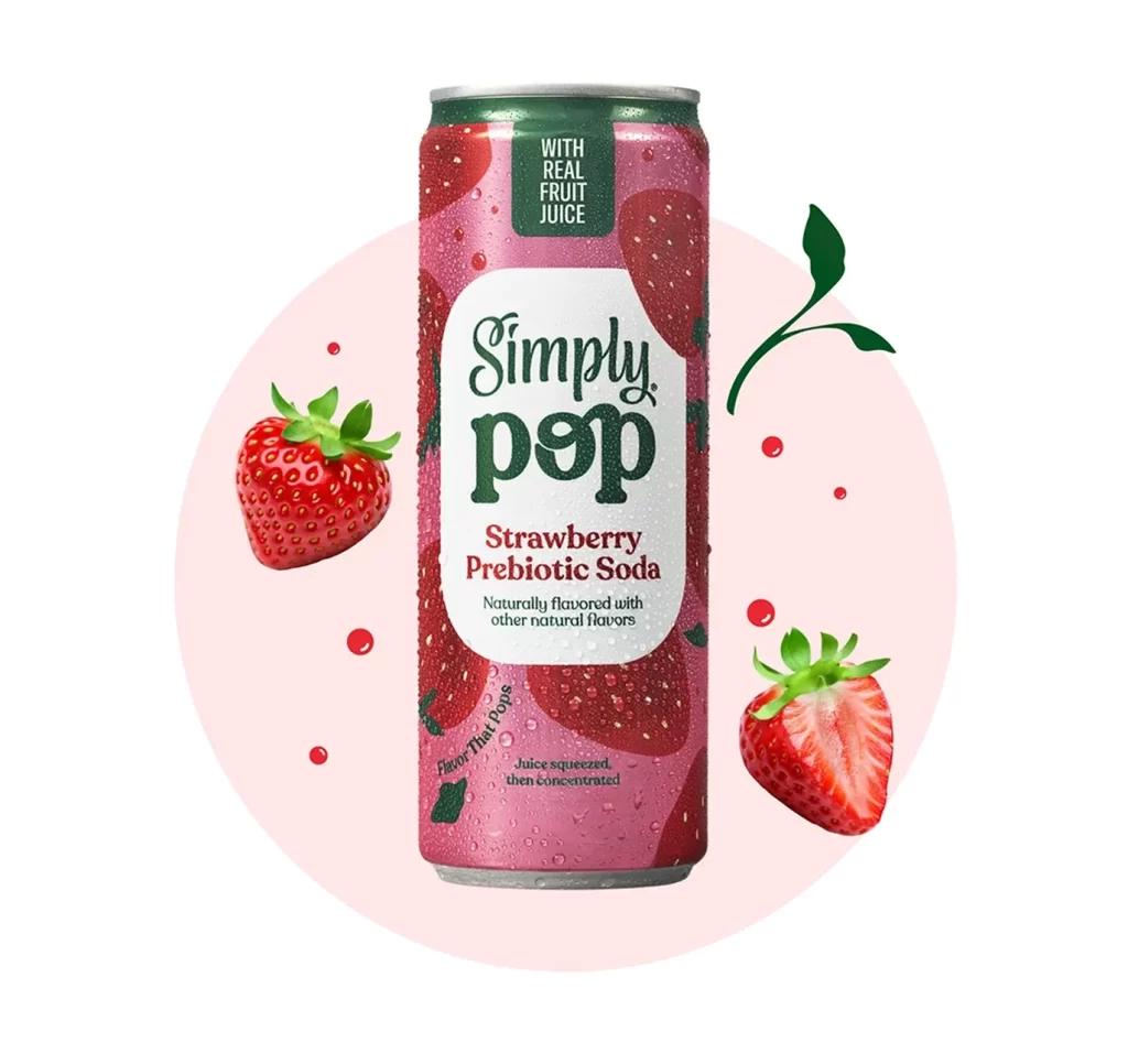 Simply Pop Strawberry Prebiotic Soda Can Packaging