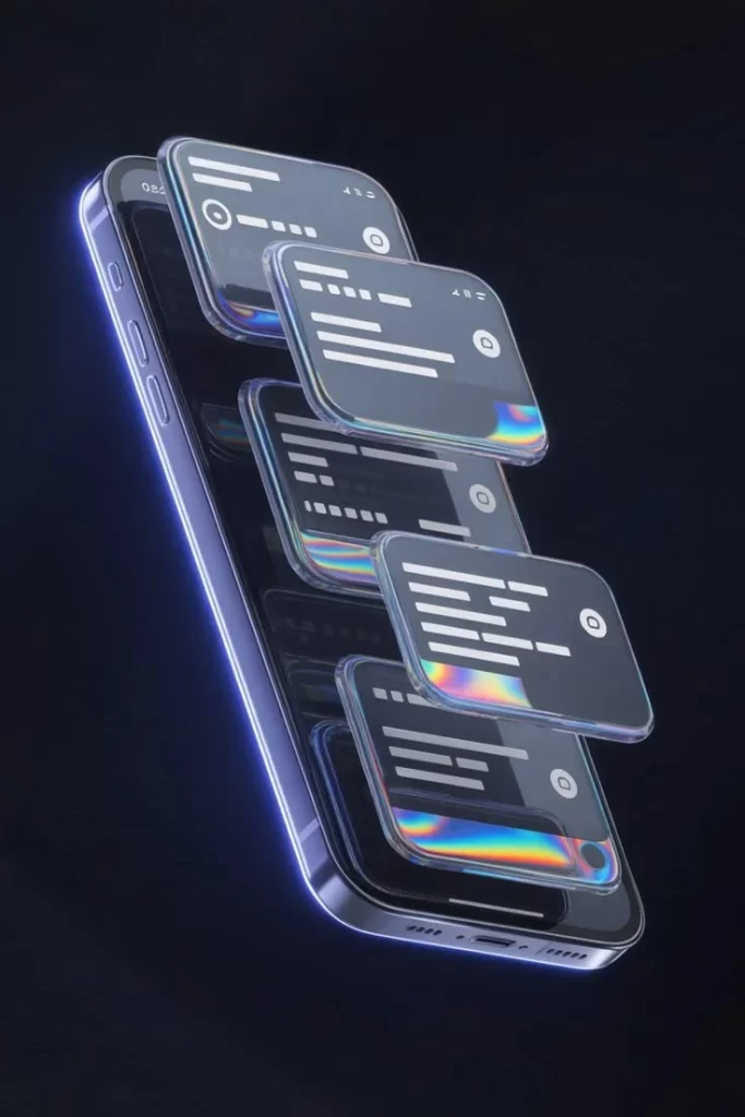 Smartphone Interface Holographic Display Blue Rainbow