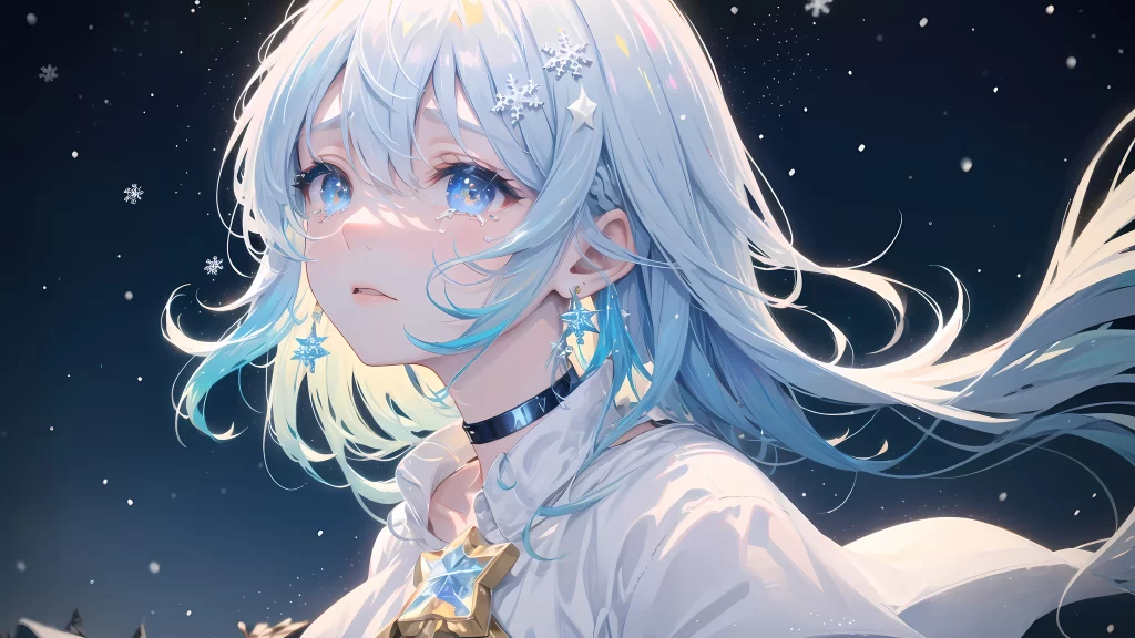 Snowflake Blue Hair White Outfit Fantasy