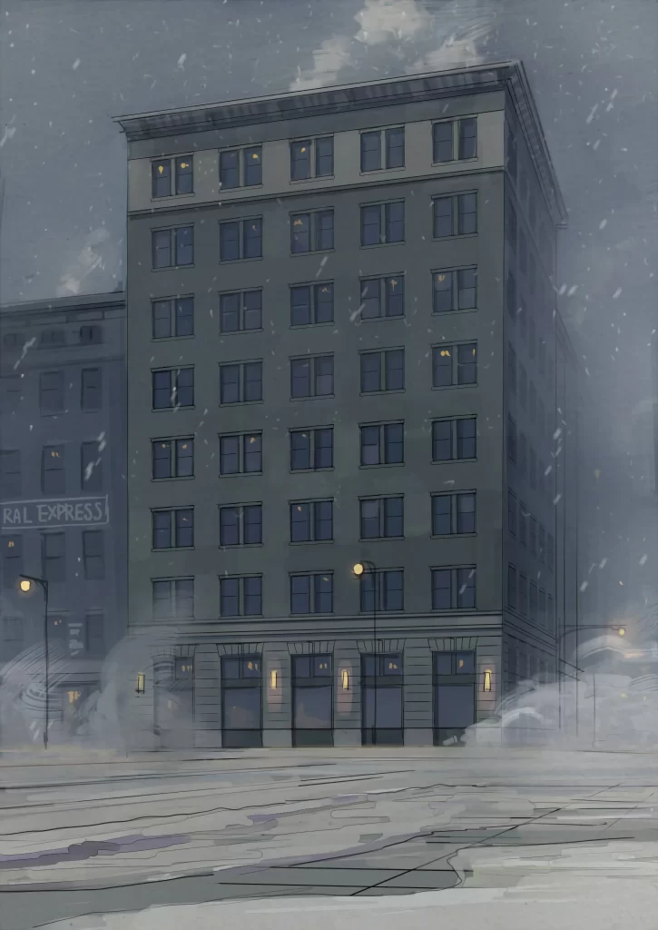 Snowy Cityscape Blue And Gray Urban