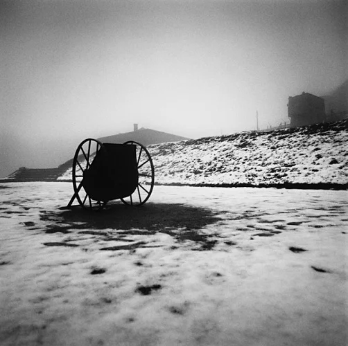 Snowy Landscape Wheelbarrow Dramatic High Contrast Mysterious