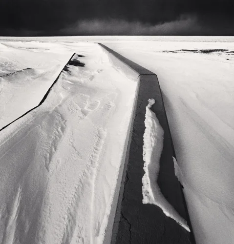 Snowy Pathway Minimalist High Contrast Mysterious Landscape