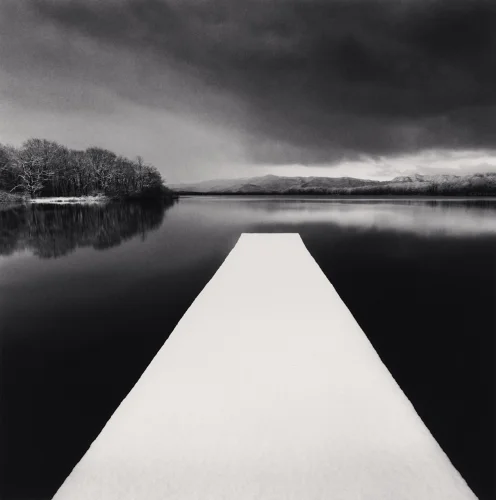 Snowy Pathway Reflective Lake Dramatic Atmospheric Nature