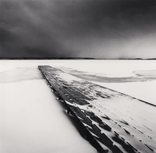Snowy Pier Minimalist High Contrast Mysterious Atmospheric