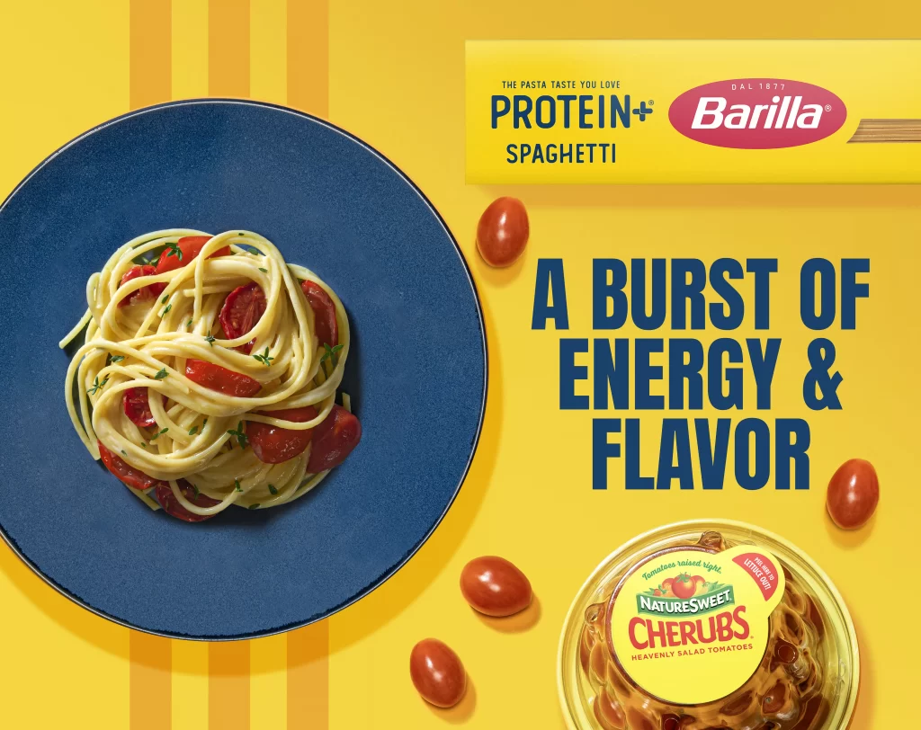 Spaghetti Cherry Tomatoes Yellow Blue Advertising