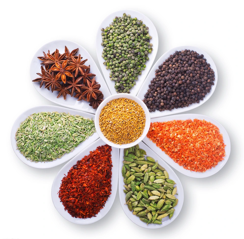 Spices White Plates Colorful Variety Display