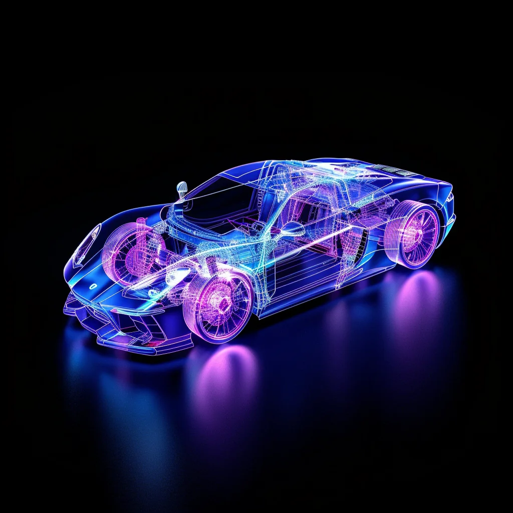 sports car roadster 3D blue transparent structure