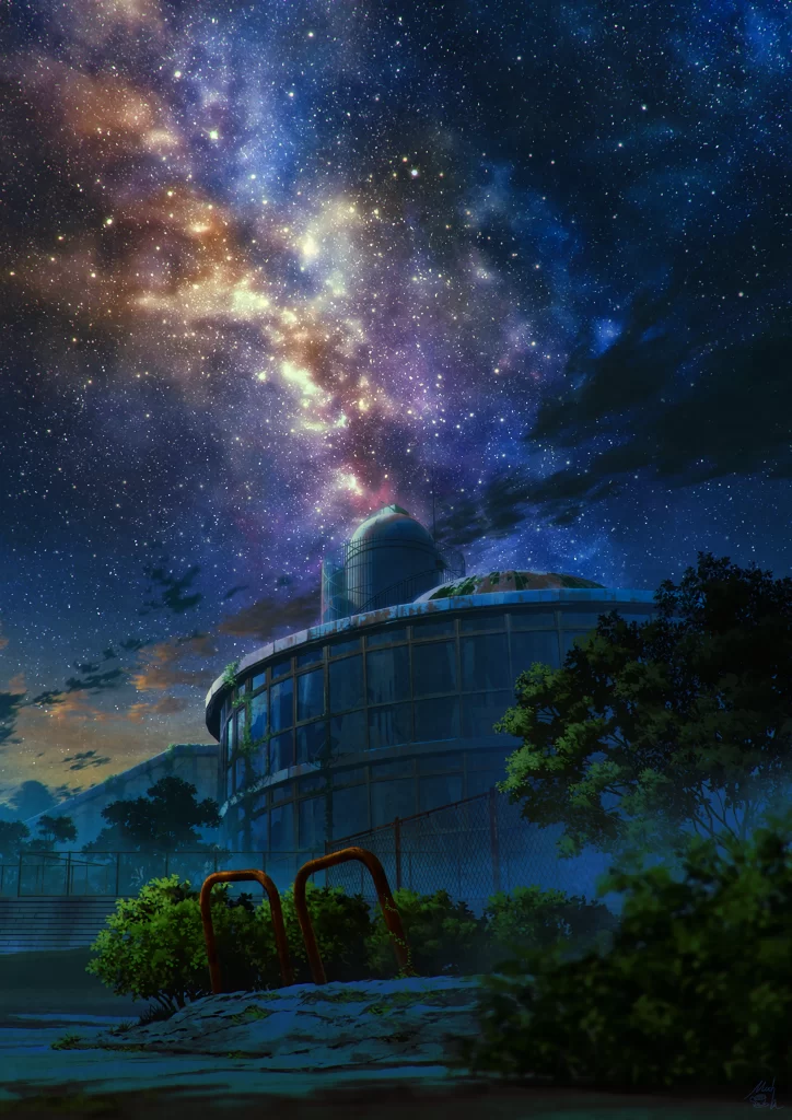 Starry Sky Blue Purple Building Trees