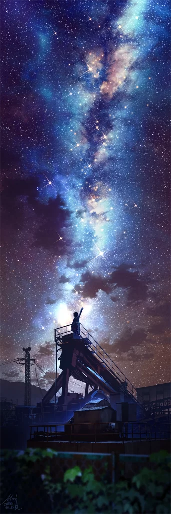 Starry Sky Blue Purple Clouds Telescope
