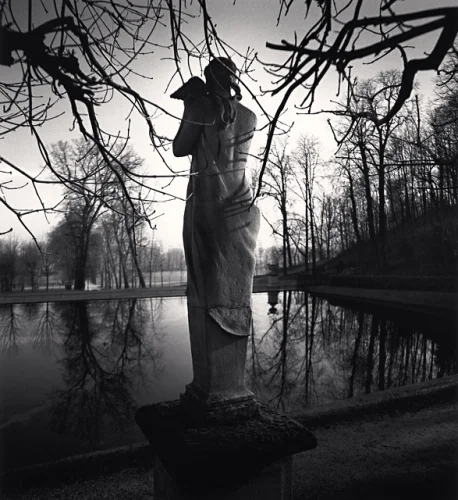 Statue Reflective Water Dramatic High Contrast Mysterious