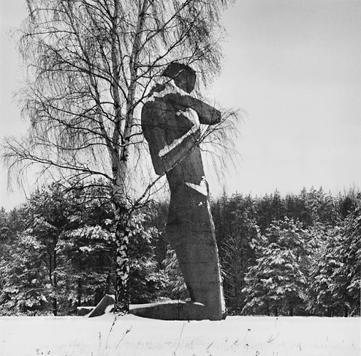 Statue Snowy Winter Minimalist High Contrast Mysterious