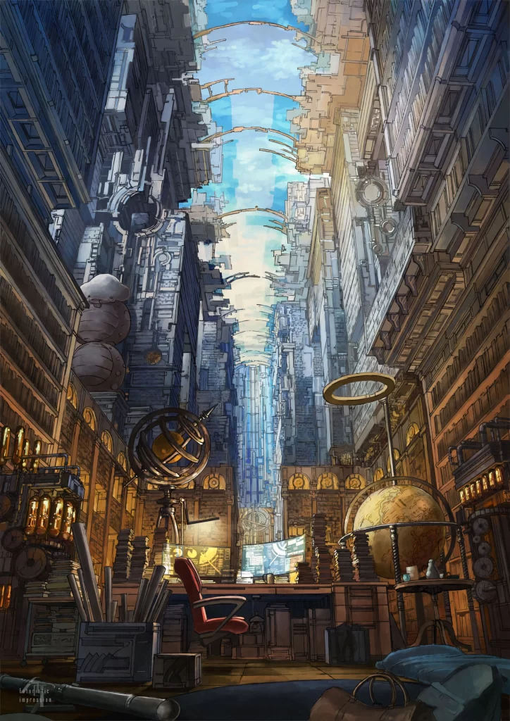 Steampunk Interior Blue Orange Industrial Globe