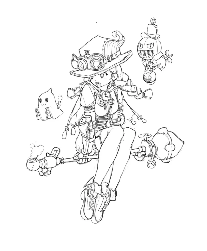 Steampunk Witch Victorian Black White