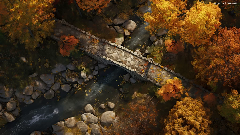 Stone Bridge Autumn Leaves River Rocks