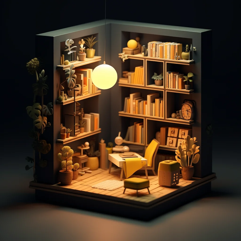study bookcase indoor home scene space 3D isometric model