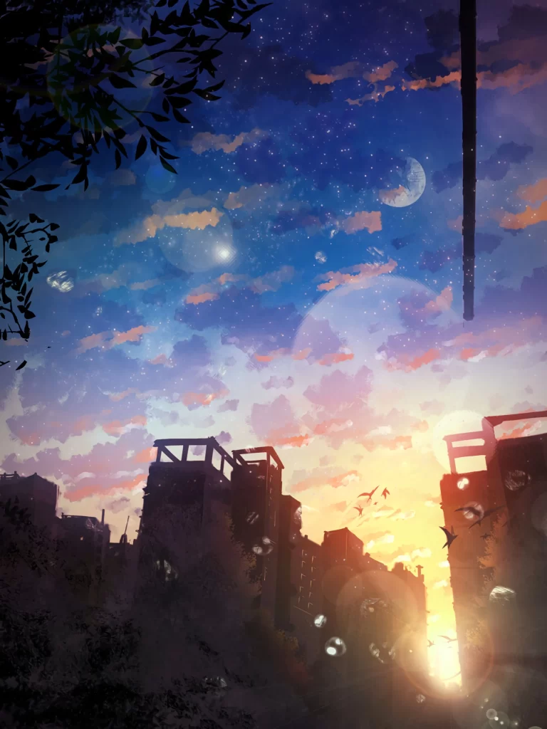 Sunset Cityscape Blue Orange Sky Buildings