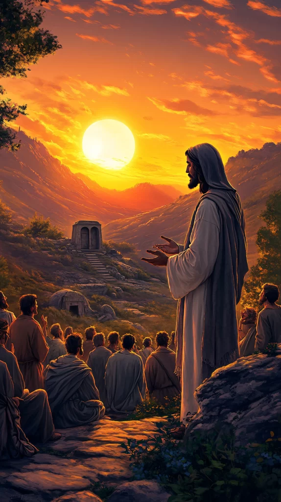 Sunset Serene Scene Crowd Mountain