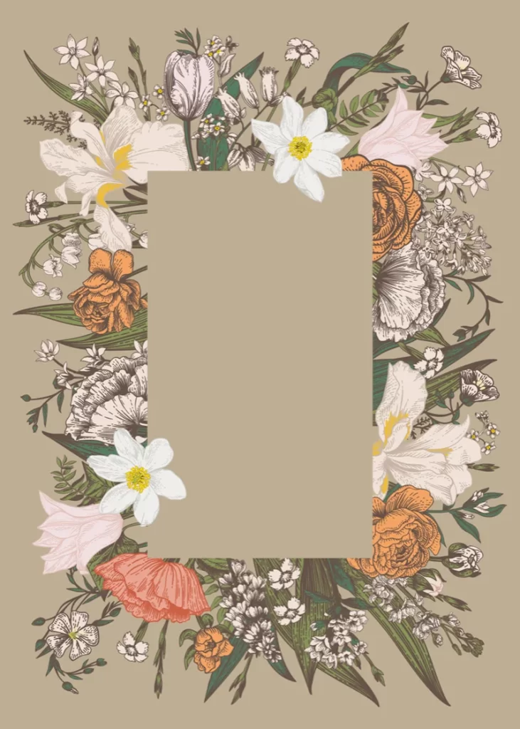 Symmetric Floral Frame with Central Rectangle Space