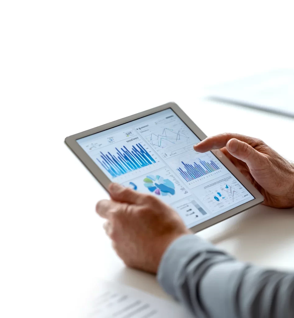 Tablet Analytics Blue Graphs Pie Charts