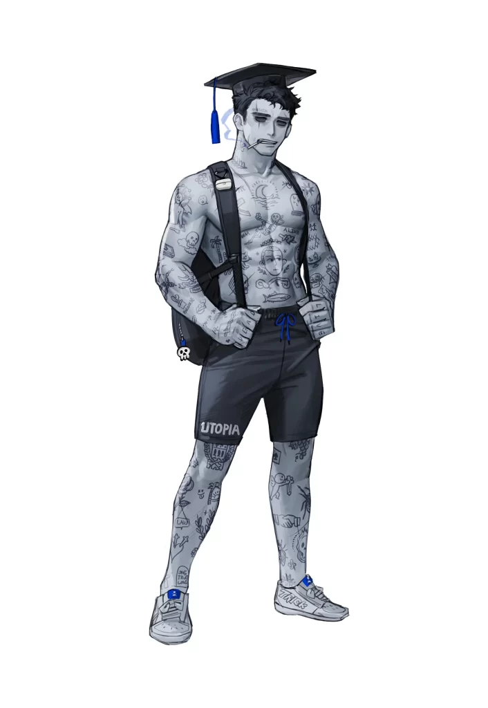 Tattooed Man Athletic Black Blue Graduation