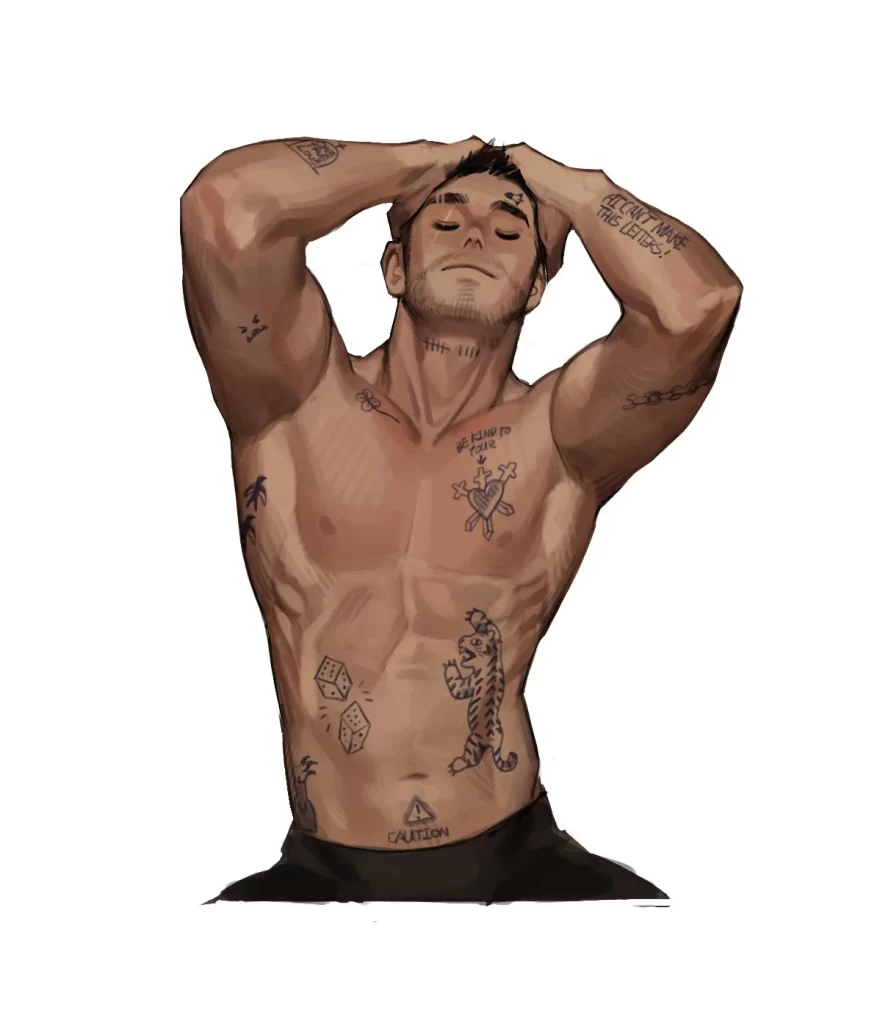 Tattooed Man Shirtless Brown Ink