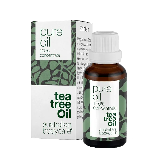 Tea Tree Oil Bottle Amber Glass Green Leafy Design Skincare