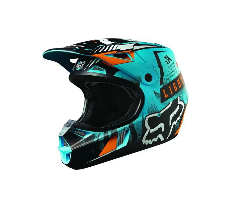 Teal Black Orange Fox Helmet Motorcycle