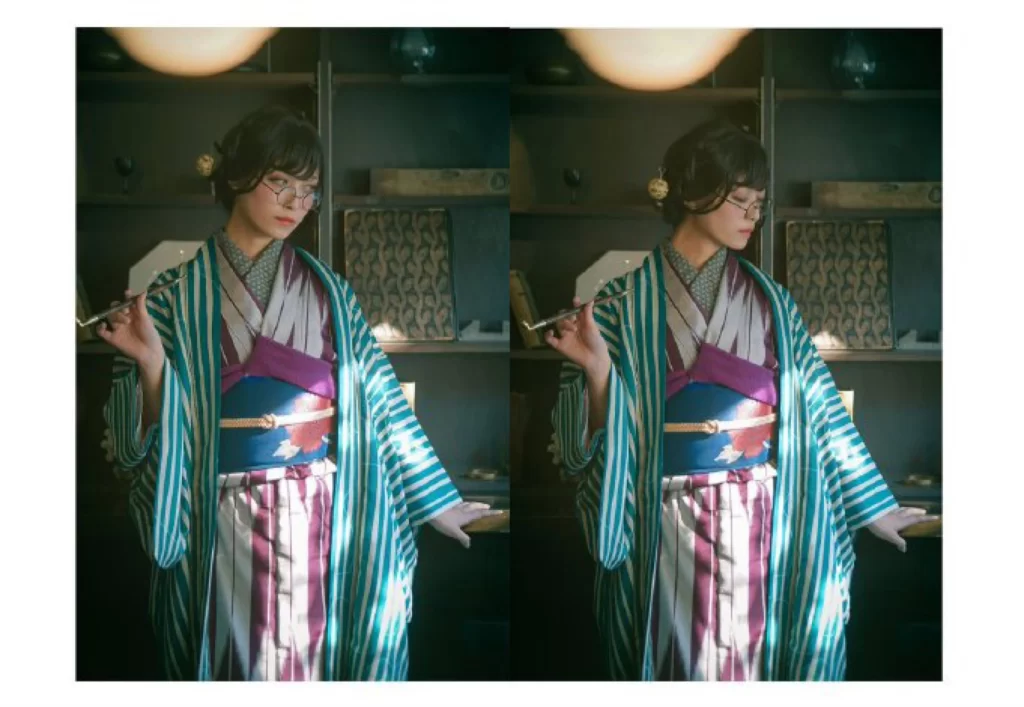Teal Striped Kimono Fan