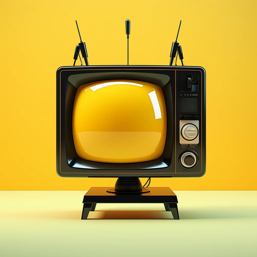 television functional rendering tv product photography retro industrial yellow design 3D black