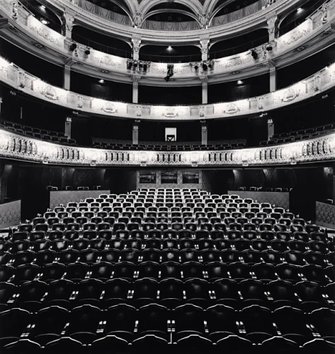 Theater Empty Seats Symmetrical High Contrast Dramatic Architecture