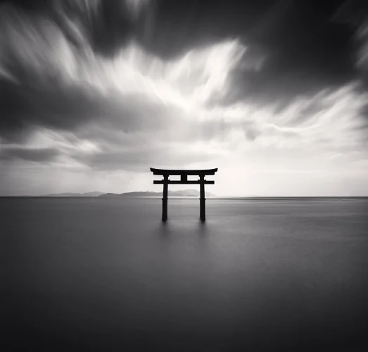 Torii Gate Minimalist High Contrast Serene Seascape