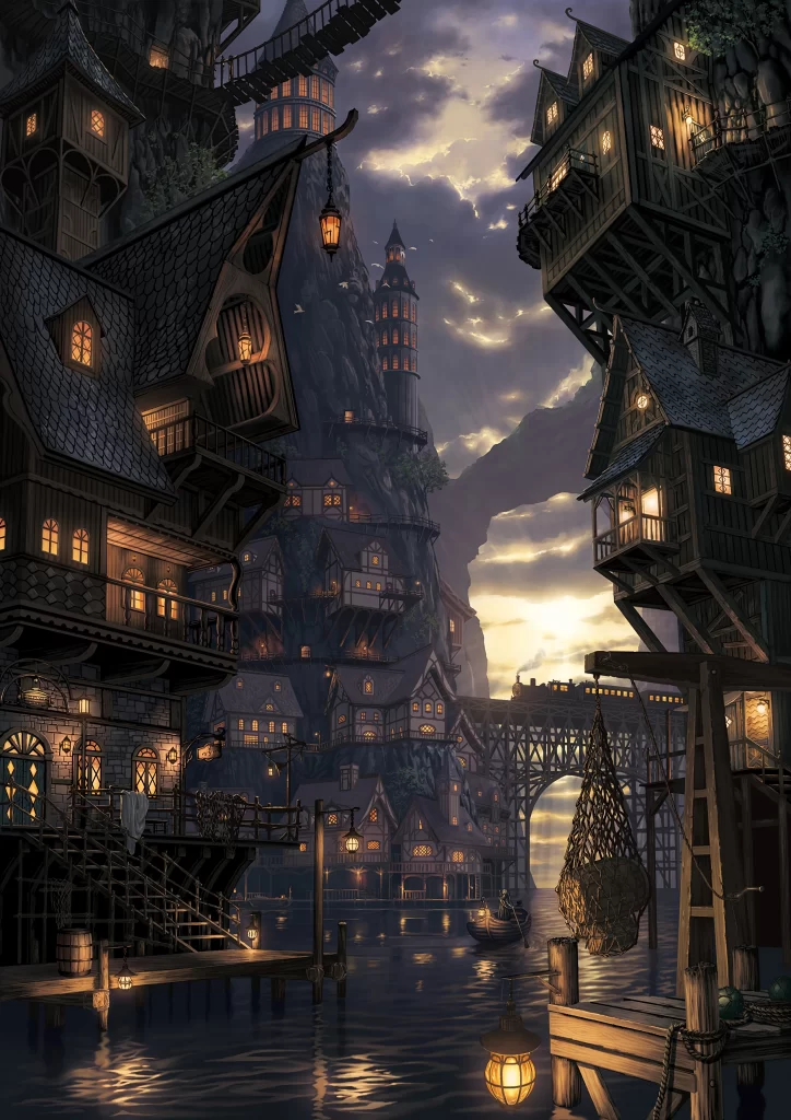 Town Dark Blue Purple Lights Castle