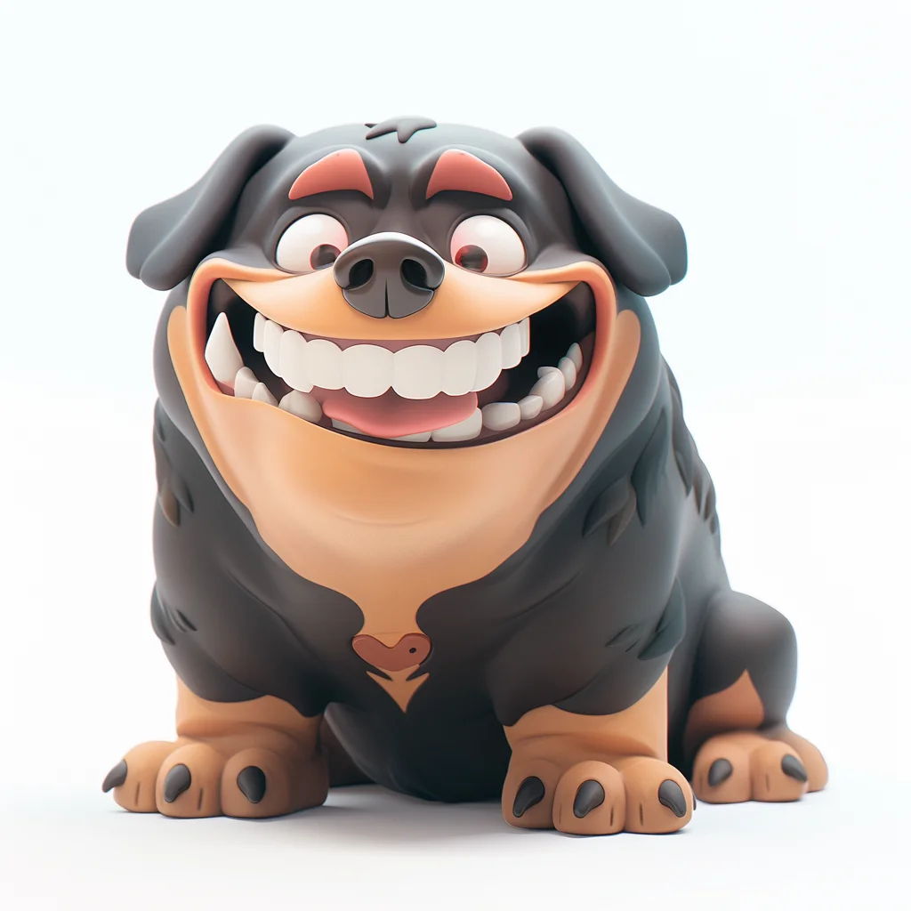 toy C4D blind box smile cute sit popmart 3D cartoon Rottweiler dog