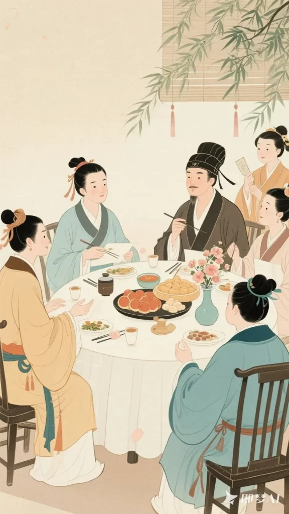 Traditional Chinese Dinner Blue Yellow Pastel